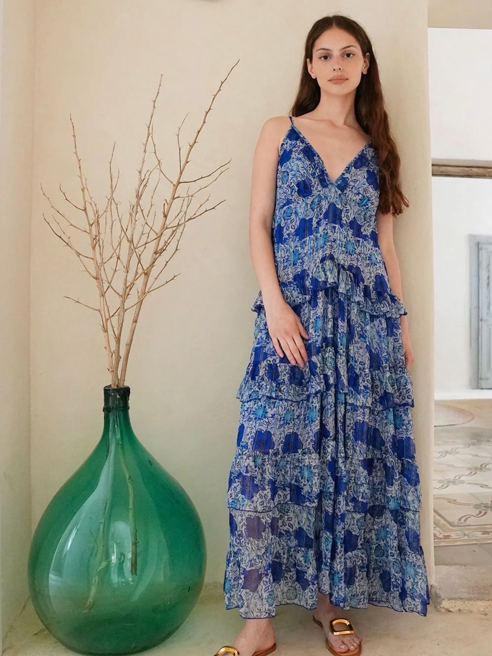 Blue Tiered Floral Maxi Dress - Lightweight Summer Sundress